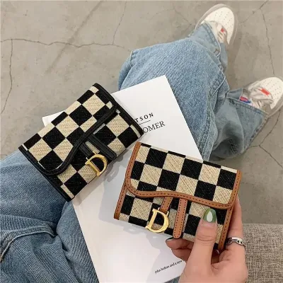 Pu Leather Plaid Card Holder
